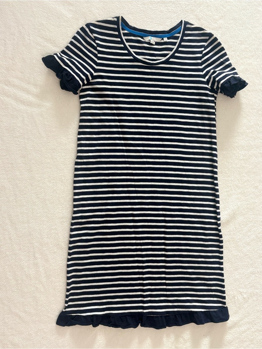 Boden Navy and White Striped Tee Dress with Blue Trim